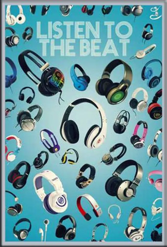 Arredo Parete Musica: Poster Listen to the Beat + Cornice Shinsuke MDF