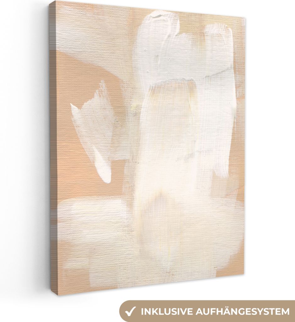 MuchoWow - Leinwandbilder - Kunst - Weiß - Beige - Modern, Wandbild, Wanddeko Bilder Wohnzimmer, 60x80 cm