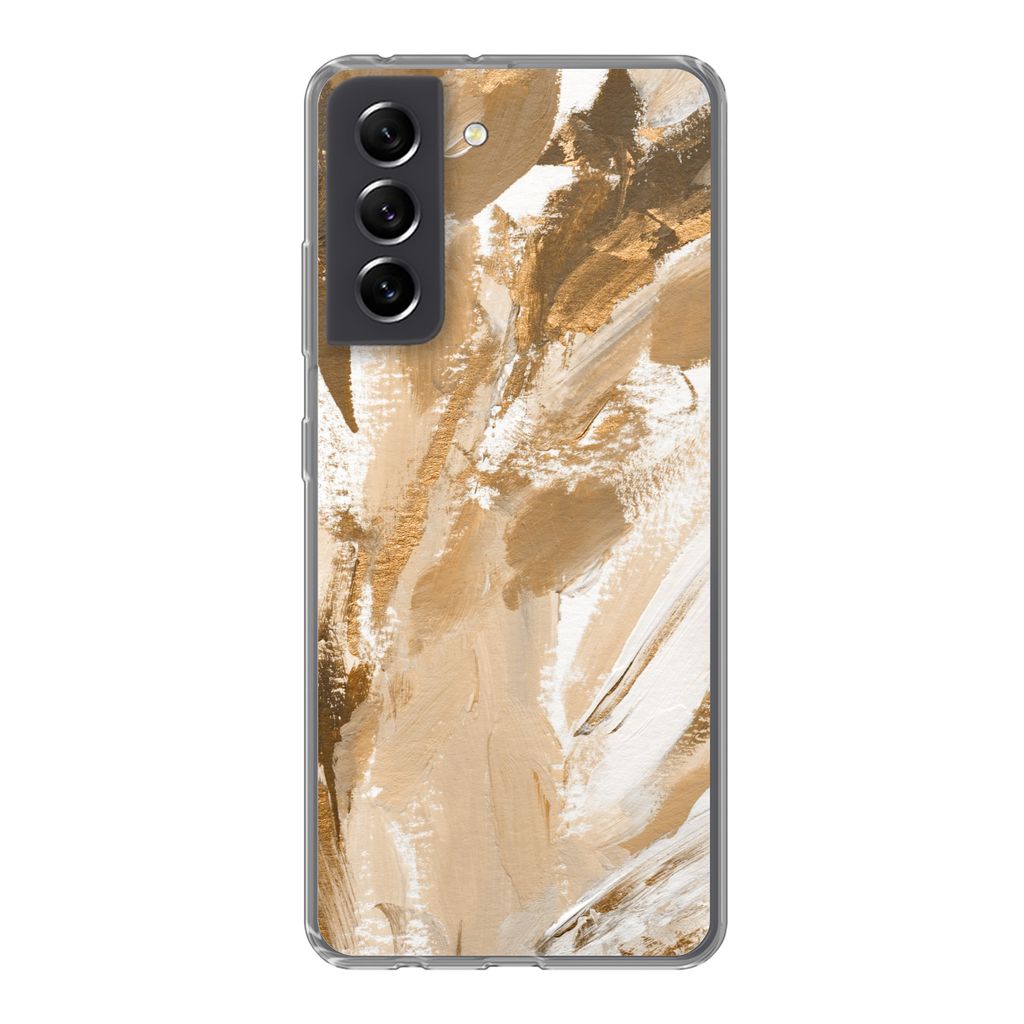 MuchoWow Handyhülle Schutzhülle Hülle für Samsung Galaxy S21 FE Farbe - Gold - Beige Silikon Softcase Handy Hülle - Mobiltelefonhülle