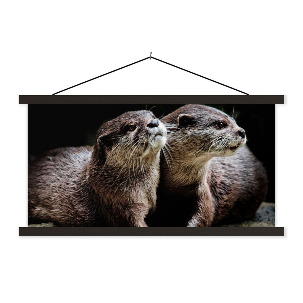 MuchoWow Textilposter Otter halten sich gegenseitig 150x75 cm mit schwarzem Rahmen - Posterleiste