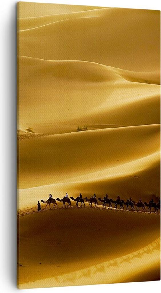 Bild auf Leinwand - Leinwandbild - Afrika Sahara Kamel Landschaft - 45x80cm - Wand Bild - Wanddeko - Leinwanddruck - Bilder - Kunstdruck - Wanddeko...