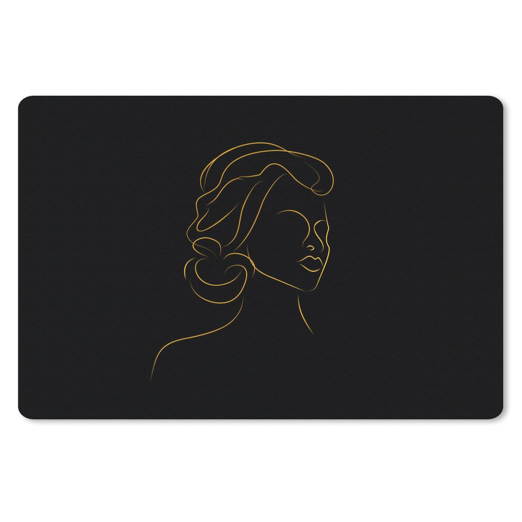 MuchoWow Schreibtischunterlage Frau - Schwarz - Gold - Strichzeichnung 60x40 cm - XXL Mauspad - Großes Mauspad
