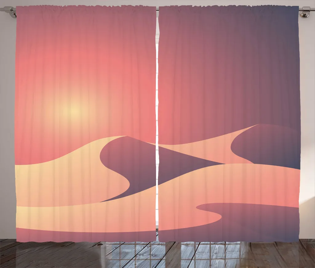 Rideau de Salon Imprimé Paysage Désertique Mauve et Taupe 280x225 cm