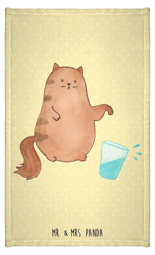 Mr. & Mrs. Panda Handtuch Katze Wasserglas - Gelb Pastell - Geschenk, badezimmer, Wasser, Cats, Gäste-WC, Katzen, Design, Klein, Gästetuch, Cat