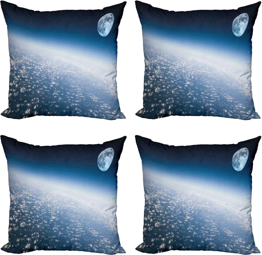 ABAKUHAUS Platz Kissenbezug Set (4 Stück), Planet Erde und Mond, Moderner Doppelseitiger Digitaldruck, 50 cm x 50 cm, Hellblau