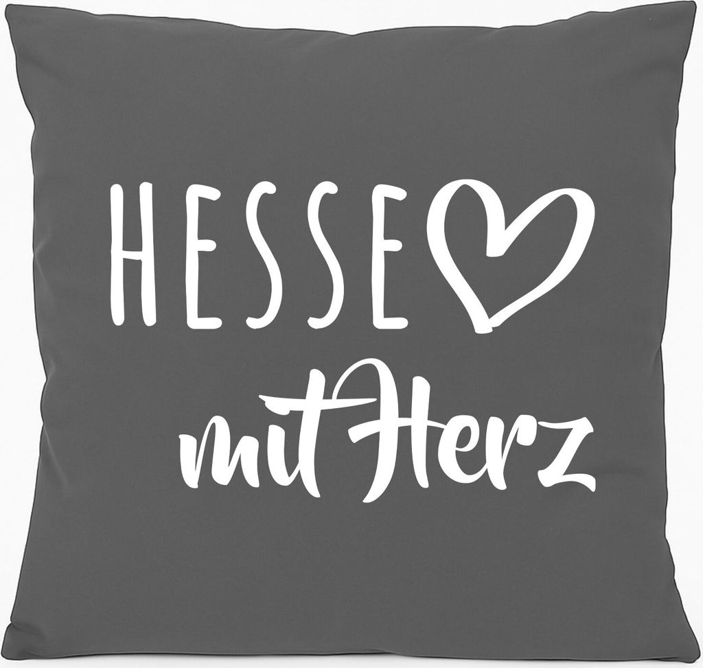 Huuraa Kissen Hesse mit Herz 40x40cm mit Füllung Steel Grey Baumwolle Dekokissen Geschenkidee