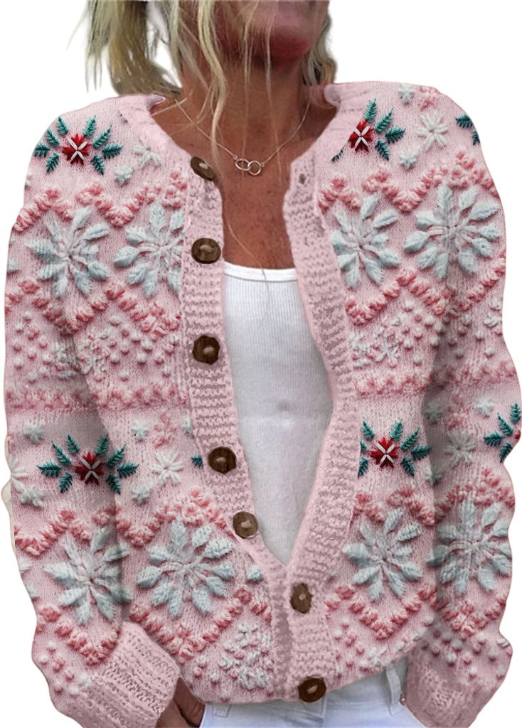 ASKSA Damen Weihnachts Strickjacke Weihnachtsjacke Weihnachten Cardigan Reindeer Weihnachtsmann Weihnachtspullover Sweat,C-Rosa,XL