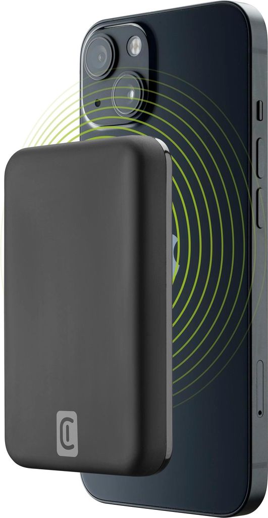 Cellularline Wireless power bank MAG 5000 Tragbares Ladegerät kompatibel mit MagSafe-System, 5000 mAh, Kabelloses Aufladen, Schwarz
