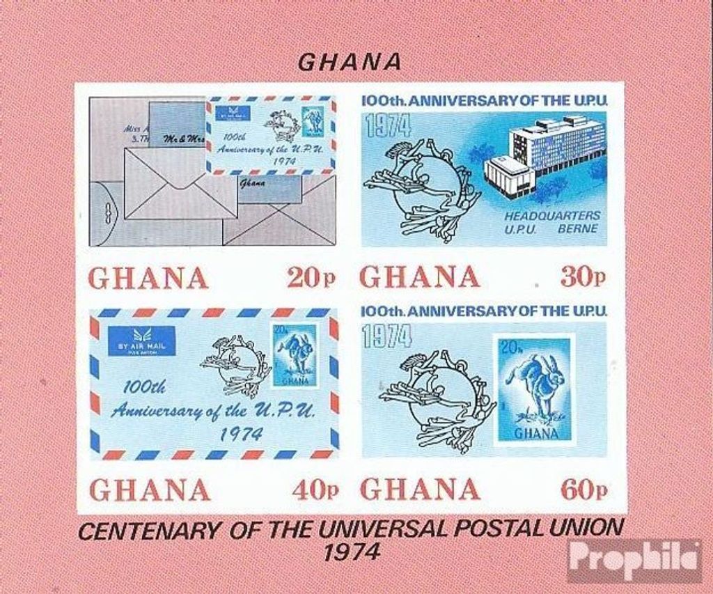 Briefmarken Ghana 1974 Mi Block55B (kompl.Ausg.) postfrisch UPU