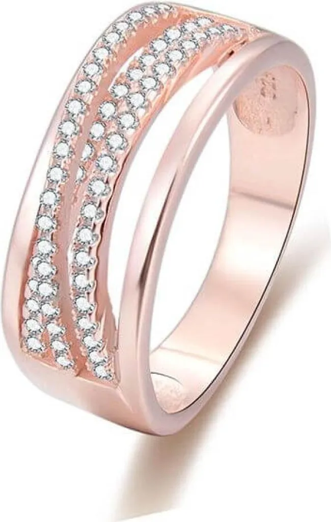 Bague en argent 925 plaqué or rose et zircons scintillants - 60 mm