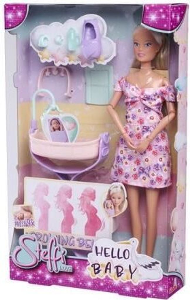Steffi Love Future Maman Puppe, 29cm, Schwangere Puppe mit Baby Zubehör, Wachsender Bauch Knopf