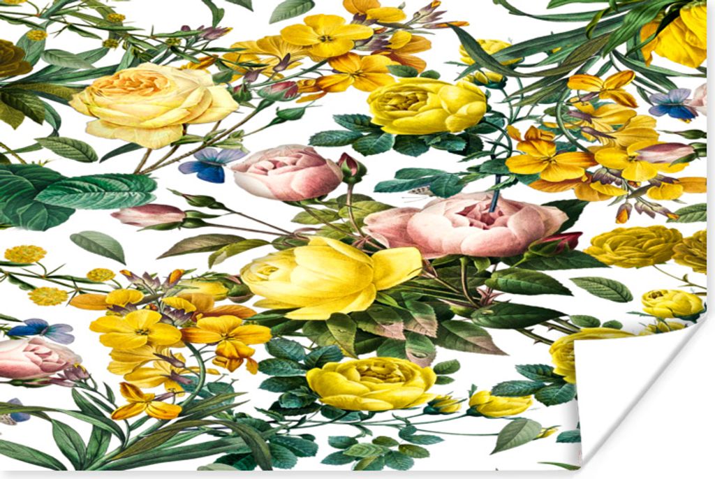 MuchoWow Poster Blumen - Gelb - Weiß 60x40 cm - Schlafzimmerdekoration