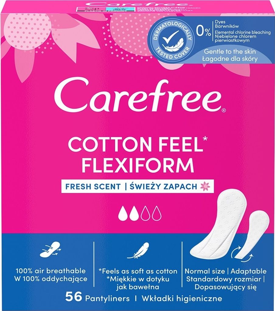 Carefree Flexiform Slipeinlagen aus Baumwolle, 56 Stück Produktbild 