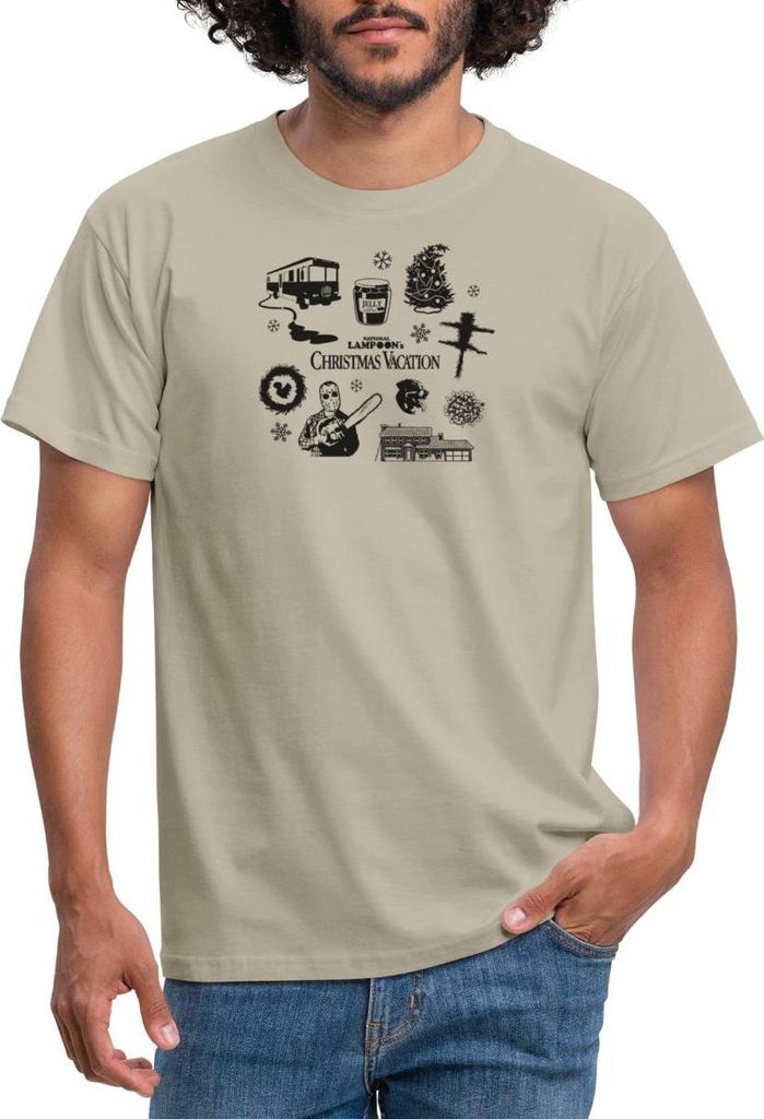 Spreadshirt Schöne Bescherung Symbole Des Films In Schwarz Männer T-Shirt, M, Sandbeige
