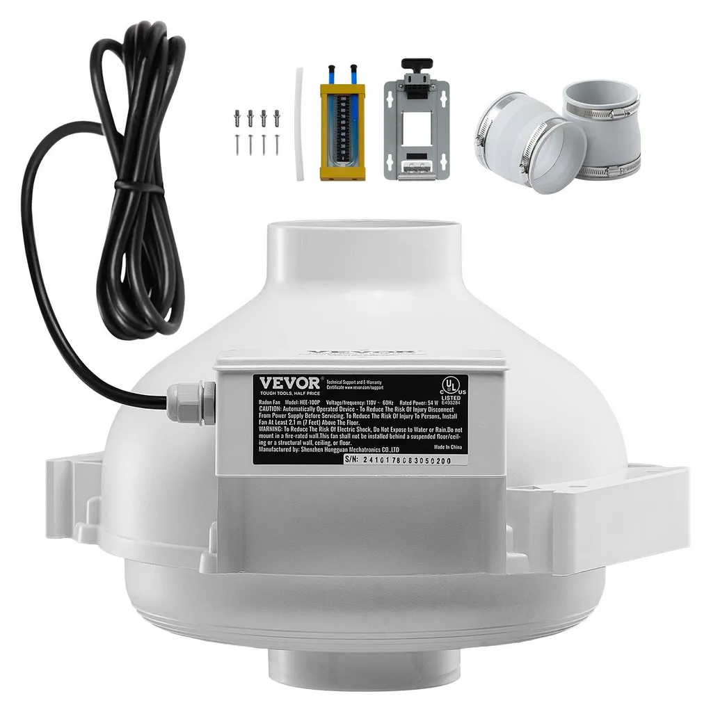 Ventilateur de Gaine pour Système Radon 260CFM et Kit Adaptateur 98mm