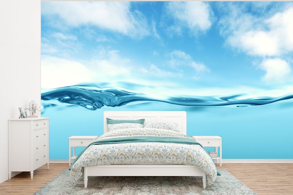 MuchoWow Fototapete für Wohnzimmer oder Schlafzimmer Wandtapete Vinyl Motivtapete Meer - Wolken - Blau - 350x260 cm - Wohnzimmer-Tapete