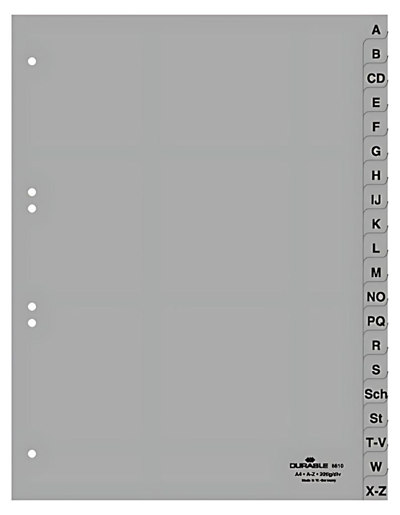 Durable 651010, Abecedný index, Polypropylén (PP), Šedá, Obrázok produktu 