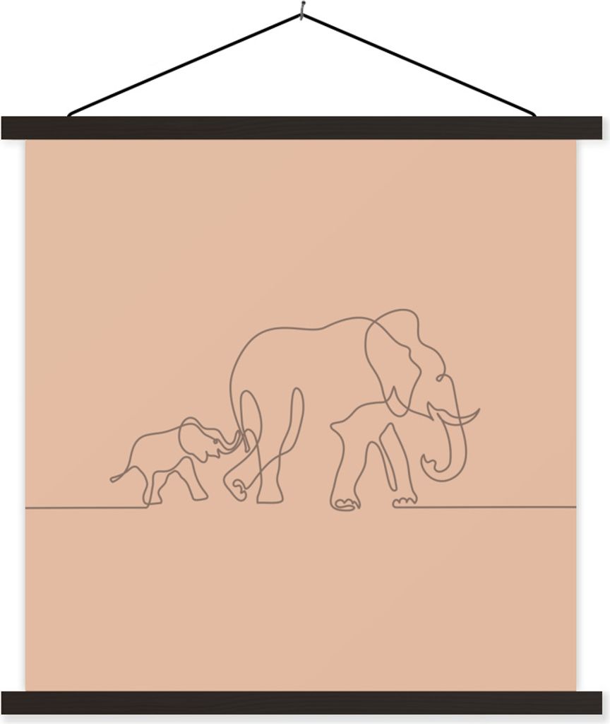 MuchoWow Textilposter Elefanten - Minimalismus - Einfach 120x120 cm mit schwarzem Rahmen - Aufhängungsset