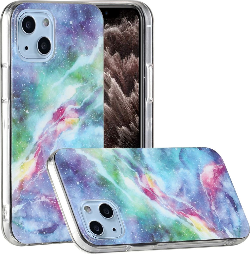 CLM-Tech Hülle kompatibel mit Apple iPhone 13 - TPU Silikon-Hülle Case Schutzhülle Handyhülle - Marmor sternenklarer Himmel blau bunt