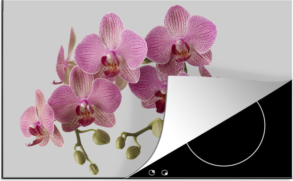 KitchenYeah Herdabdeckplatte Orchideen auf grauem Hintergrund , 91x52cm, Küche Deko, Glaskeramikfeld Herdabdeckung, Abdeckplatte fùr Kochfeld