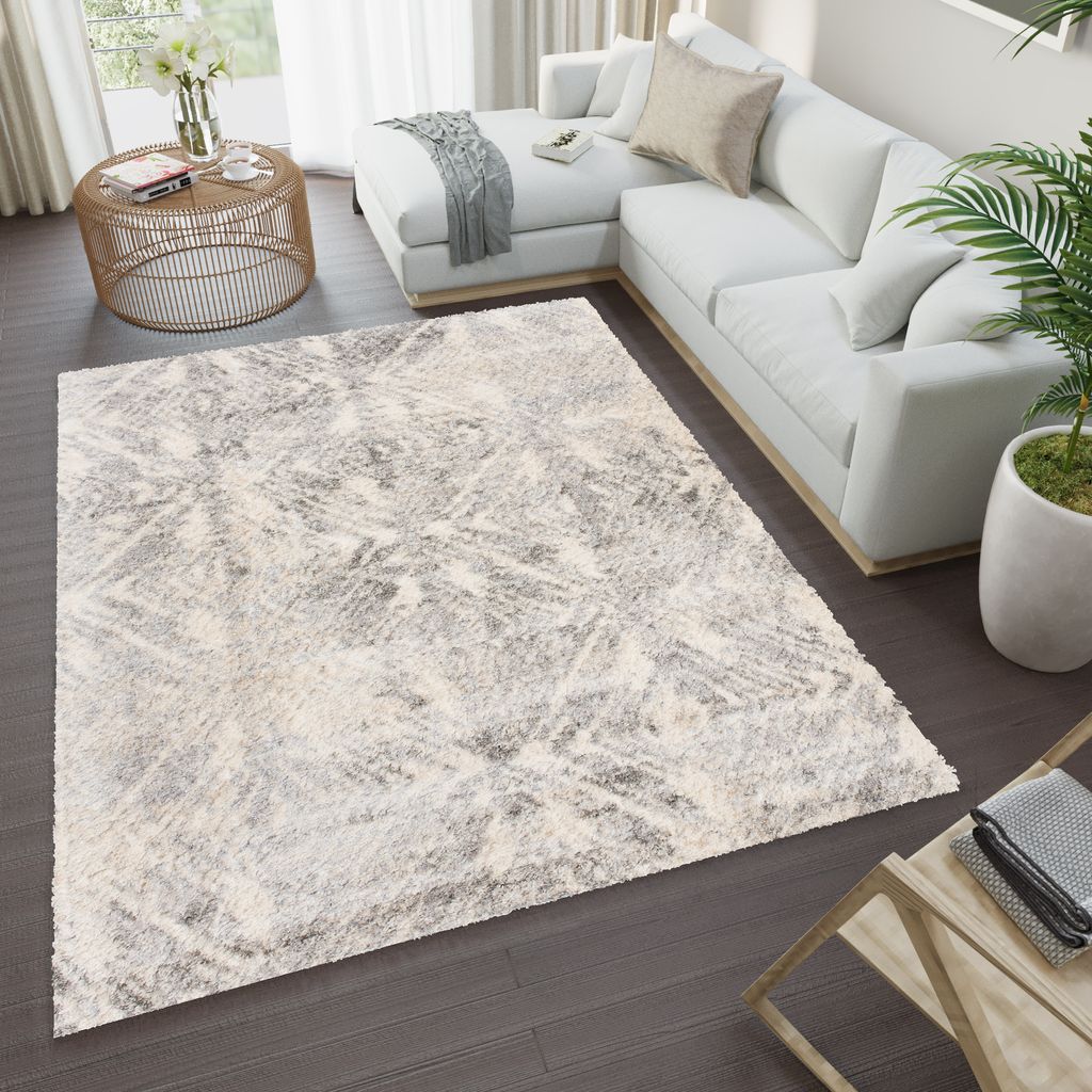 Teppich Wohnzimmer Schlafzimmer Meliert Modern Design Shaggy Hochflor Langflor Grau 140 x 200 cm