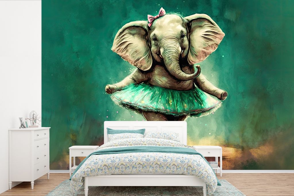 MuchoWow Fototapete für Wohnzimmer oder Schlafzimmer Wandtapete Vinyl Motivtapete Elefant - Ballerina - Farbe - Bogen - Porträt - Kinder - 600x...