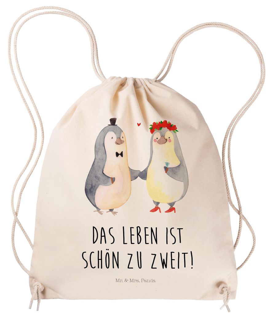 Mr. & Mrs. Panda Jutebeutel Pinguin Heirat - Transparent - Geschenk, wander rucksack, gym tasche, Säckchen, Freundin, Mann, Verheiratet, Sportbeut...