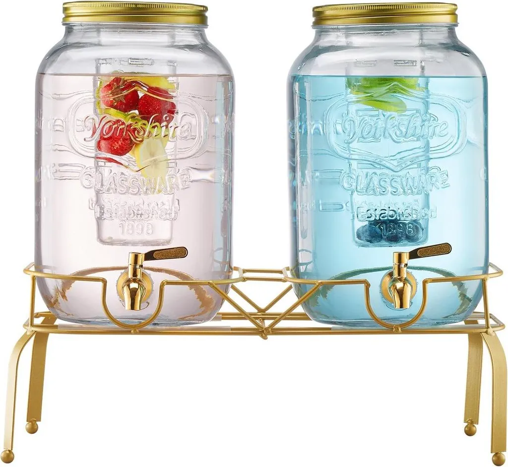 Set 2 Dispenser Bevande 8L Vetro Vintage con Supporto per Feste