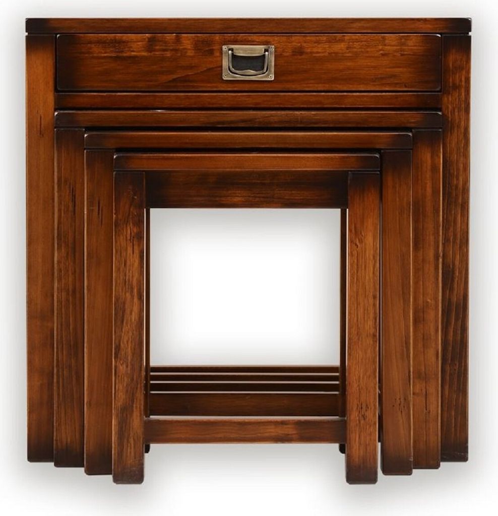 Casa Padrino Luxus Vintage Stil Beistelltisch 4er Set Braun / Messing 60 x 40 x H. 60 cm - Wohnzimmer Möbel - Massivholz Möbel - Luxus Vintage St...