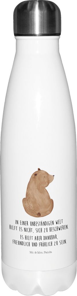 Mr. & Mrs. Panda Thermo-Trinkflasche Bär Schulterblick - Weiß - Geschenk, Teddy, Wasserflasche, Motivation, Selbstachtung, Weisheit, Thermosflasc...