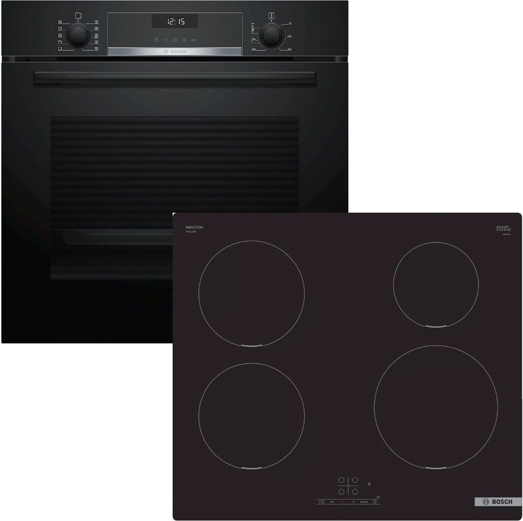 Herdset BOSCH Backofen EcoClean Teleskopauszug + Induktionskochfeld PowerBooster autark 60 cm