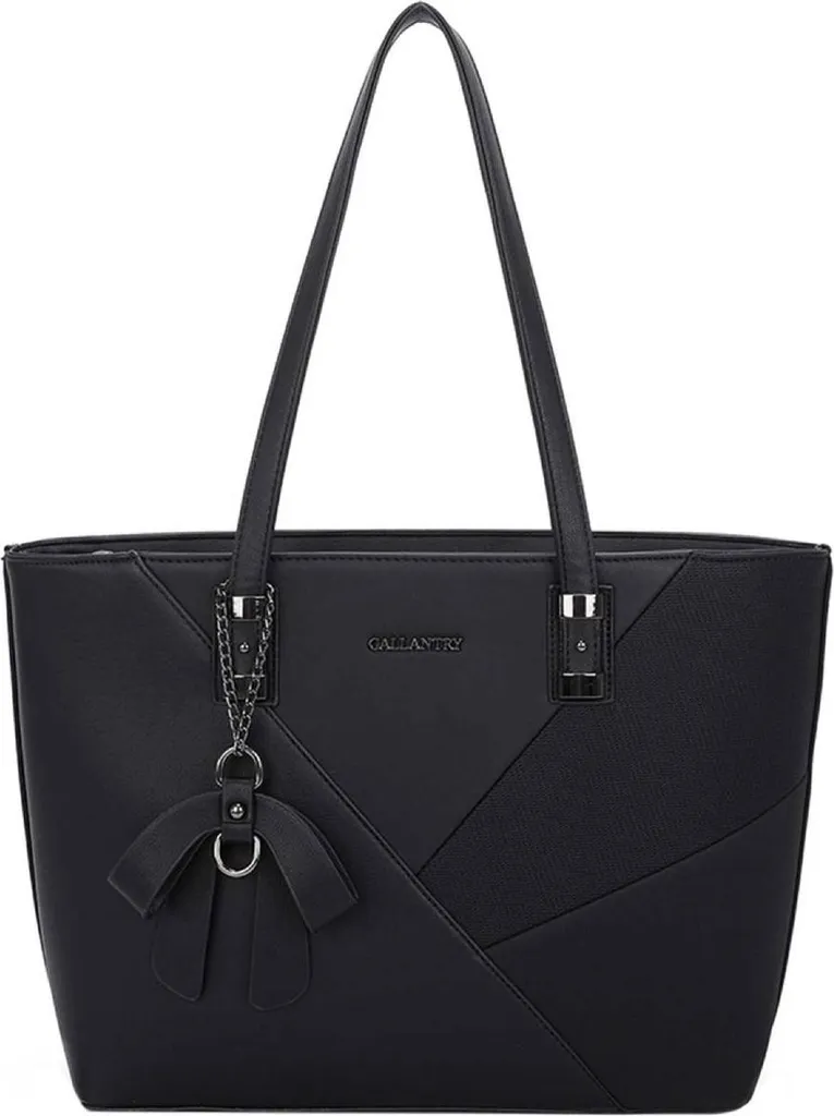 Sac Shopper Femme Noir Anti-Désordre avec Rangements et Style Géométrique