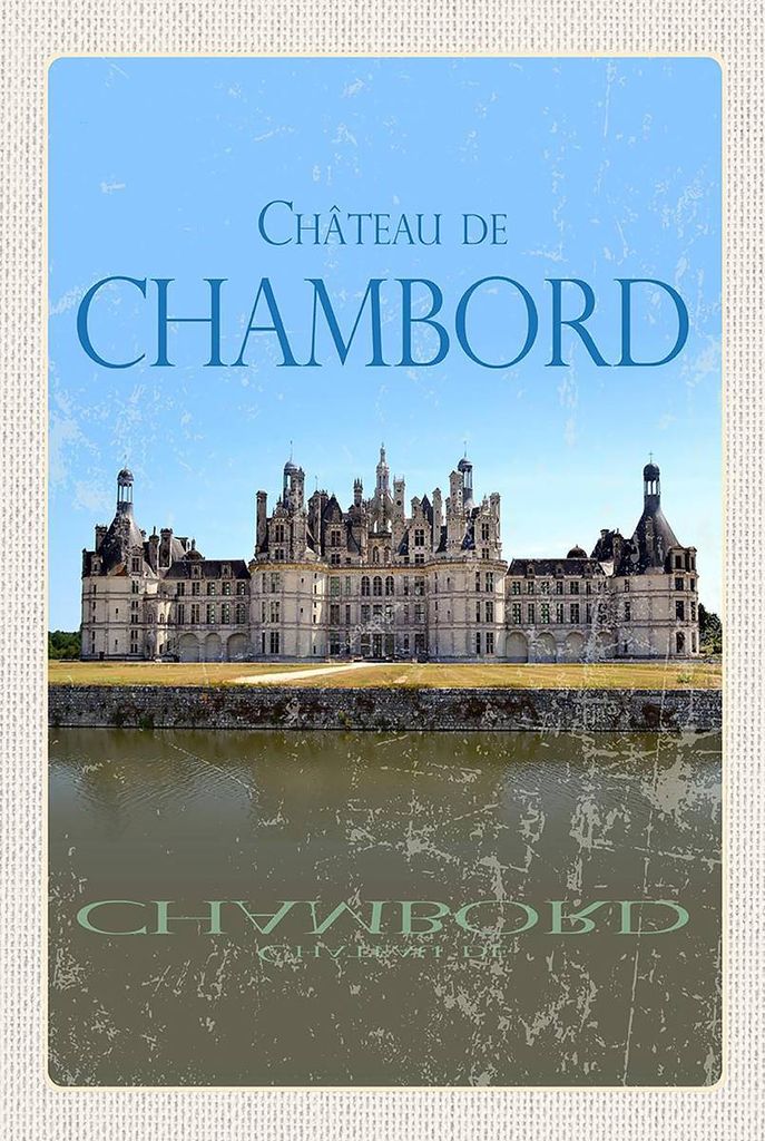 vianmo Holzschild 18x12 cm Chateau de Chambord Schloss Retro Bildmotiv Reisemotiv Abenteuer Reisen