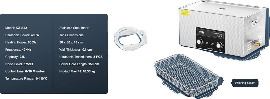 Ultraschallreiniger, einstellbare Temperatur, kraftvolle Reinigungswirkung, 22L, 22L