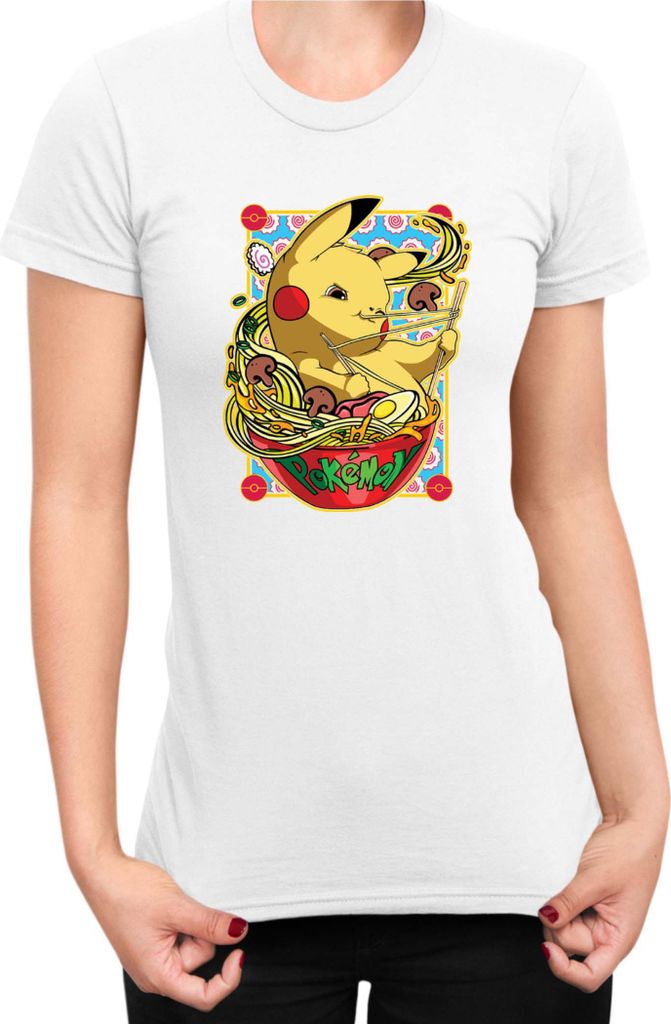 Damen T-Shirt Japan Manga Anime Comics Pokemon 041, Lady S / Weiß