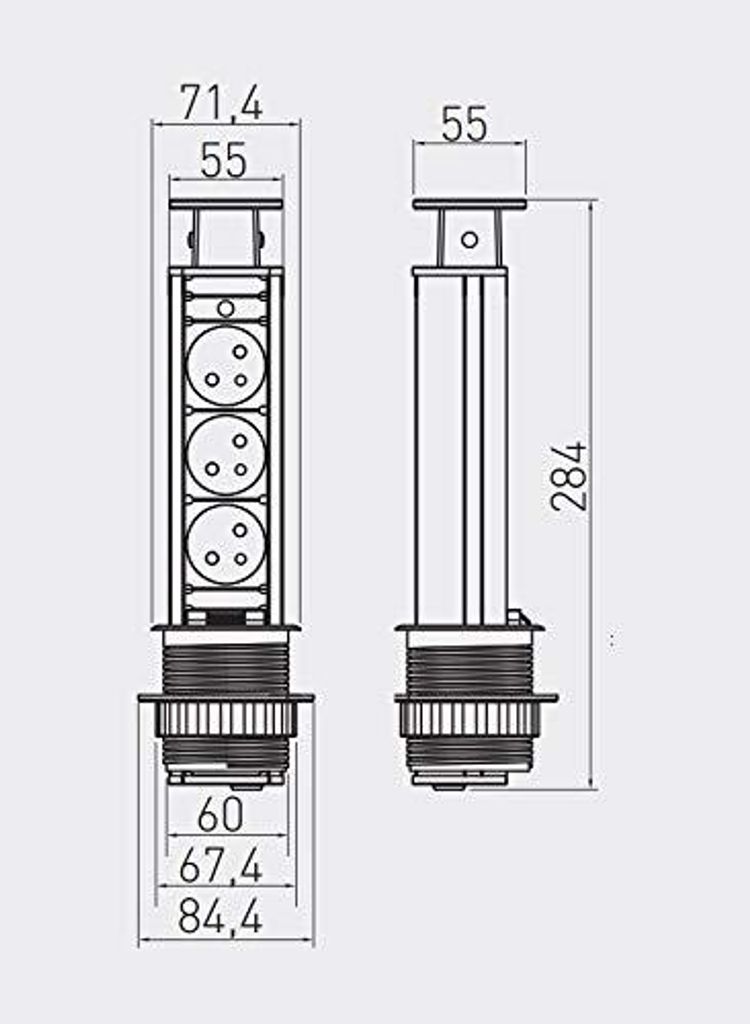 Inbouw verlengkabel voor het bureau, 60 mm diameter, zwart, Productafbeelding 