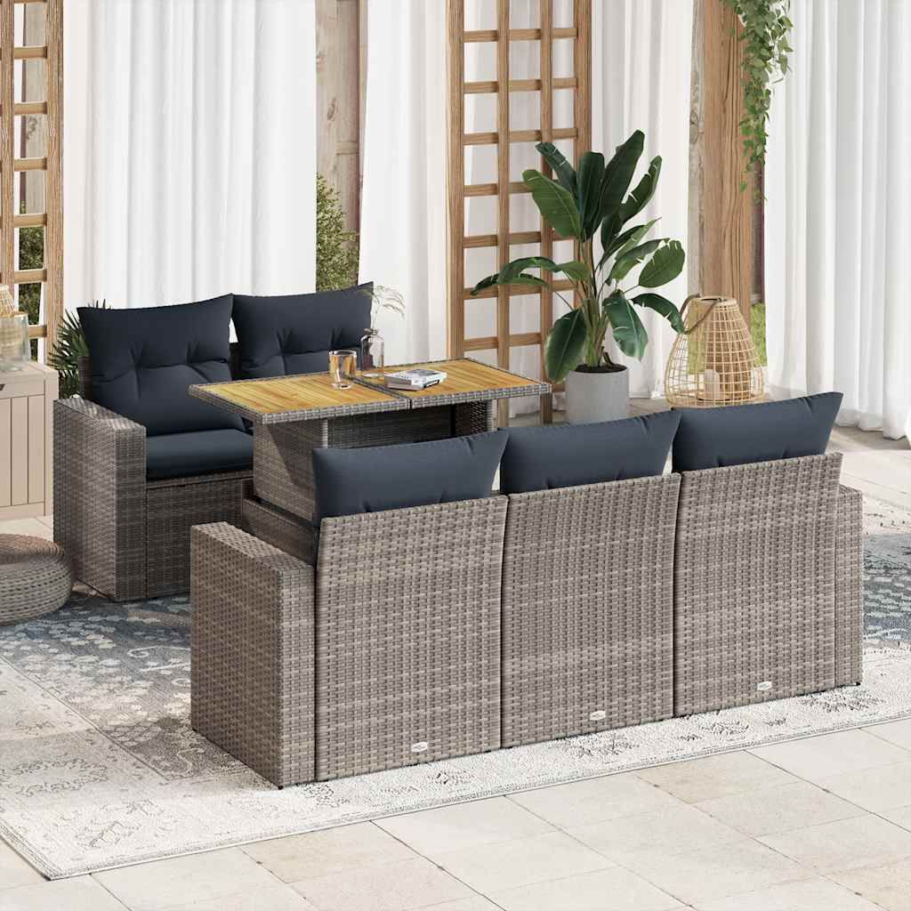 Maison Exclusive - 6-tlg. Garten-Sofagarnitur mit Kissen Grau Poly Rattan