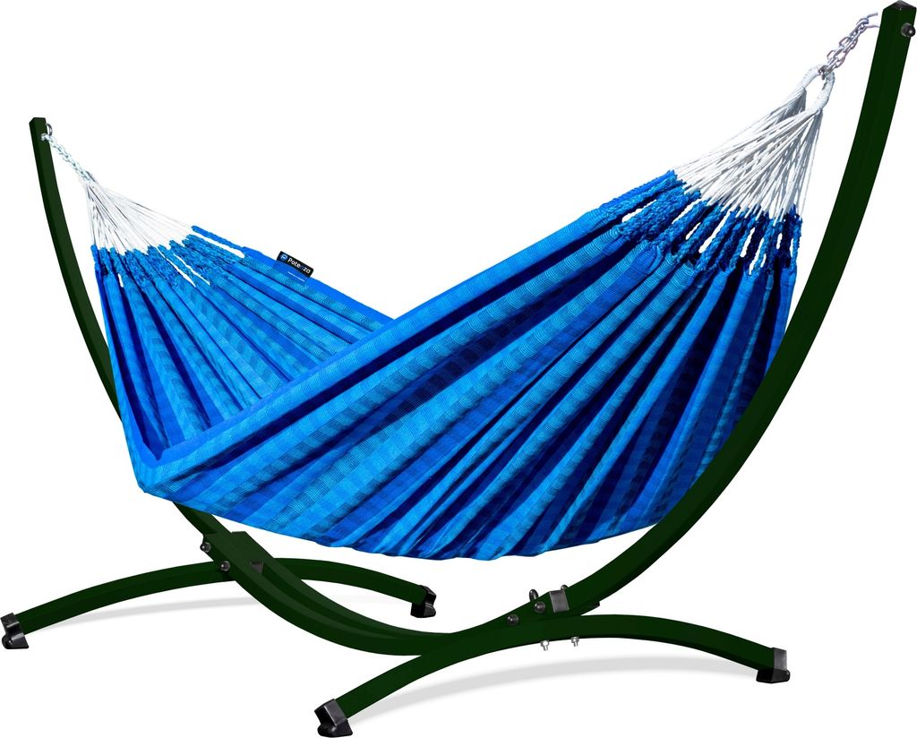 Potenza Outdoor Morena Hängematte mit Gestell für 2 Personen I 100% Baumwolle Doppelhängematte 230x160 cm, 220kg I Grün Hängemattengestell 220...