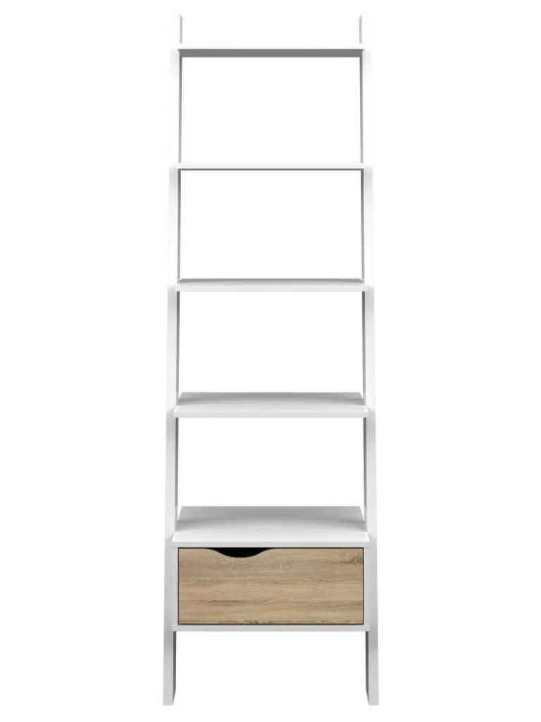 Meuble Bibliothèque Design Scandinave Blanc et Chêne avec Tiroir H180 - 13