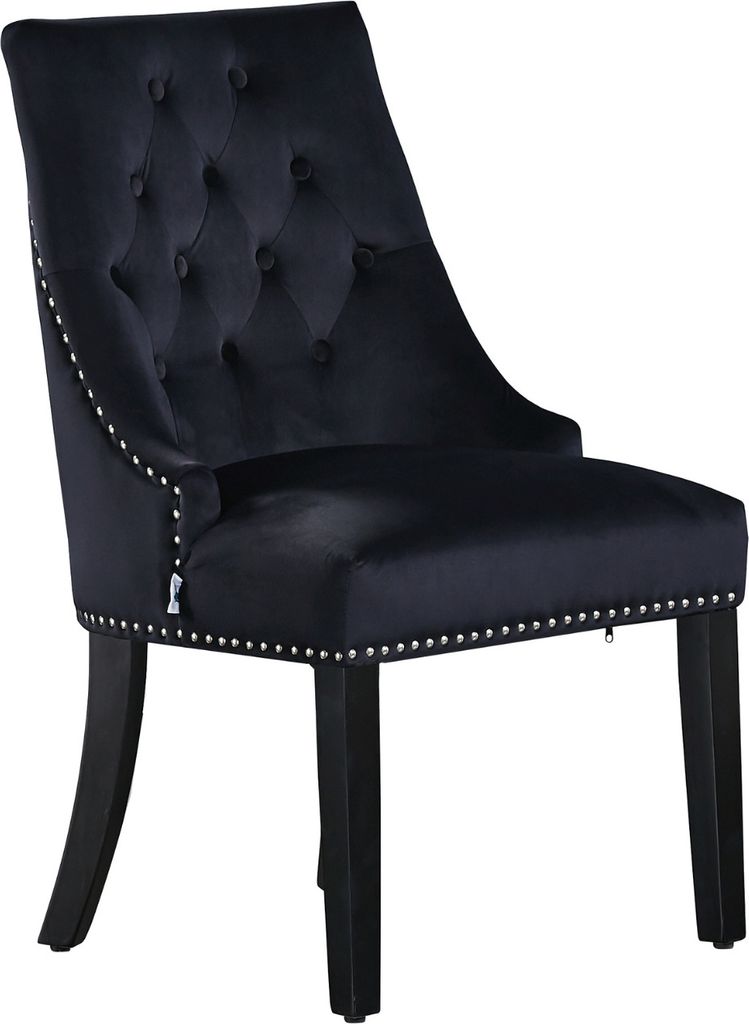 Chaise de salle à manger Windsor simple - Rembourrage en velours moelleux et pieds en bois massif robustes - Noir