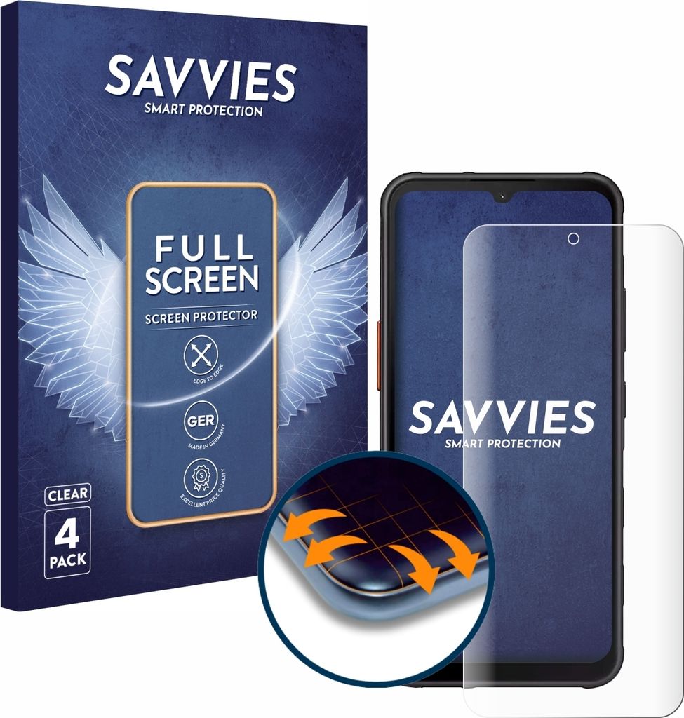 4x Savvies Fullscreen Schutzfolie für Samsung Galaxy XCover 7 / 7 Pro Displayschutz Folie Fullcover Klar Transparent