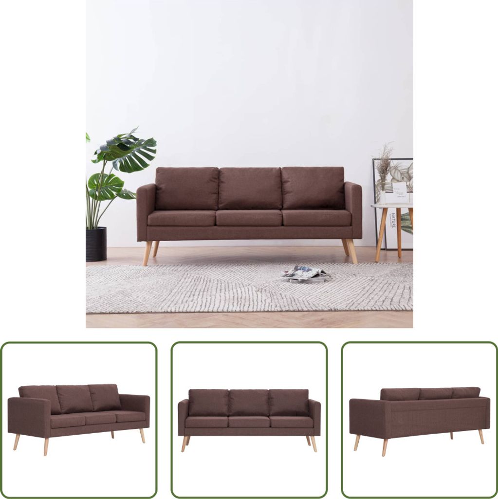 The Living Store 3-Sitzer-Sofa Stoff Braun