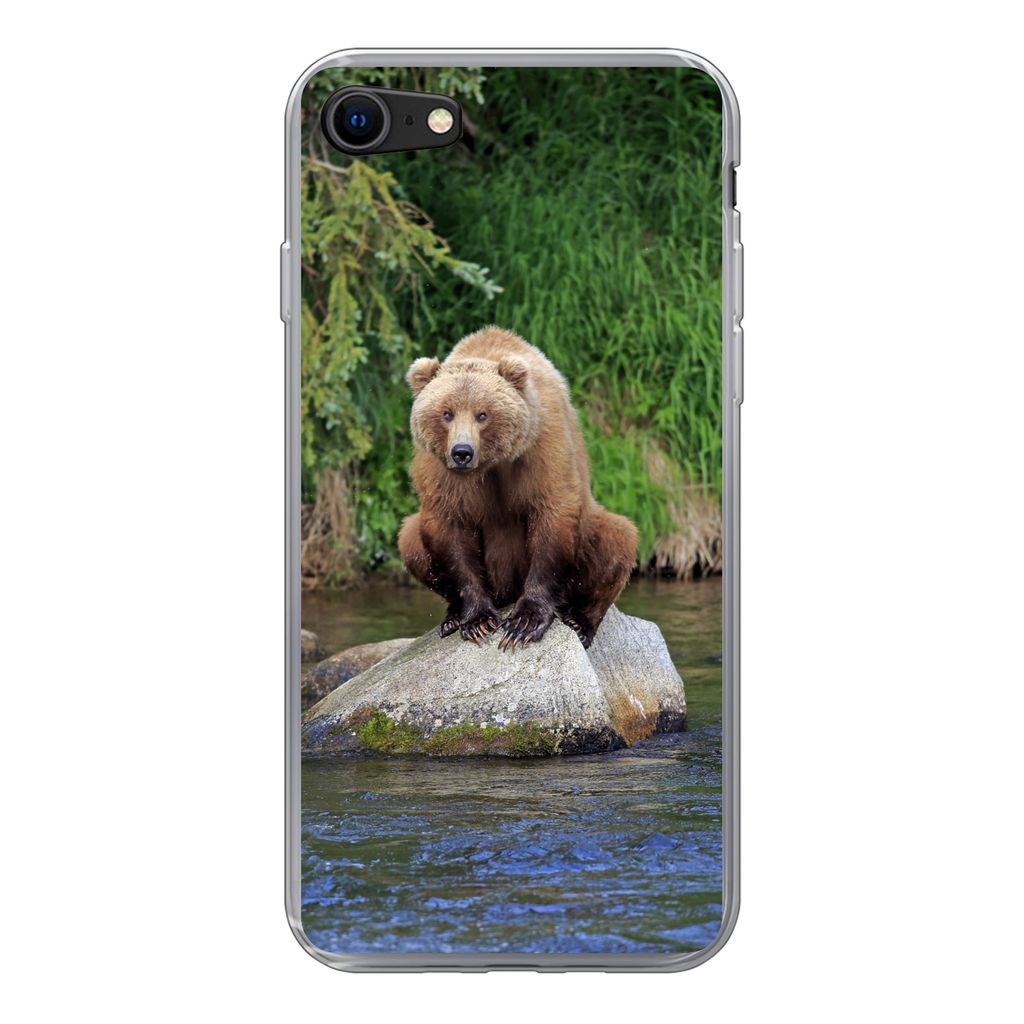 MuchoWow Handyhülle Schutzhülle Hülle für iPhone 7 Bär - Stein - Tier Silikon Softcase Handy Hülle - Kartenhalter