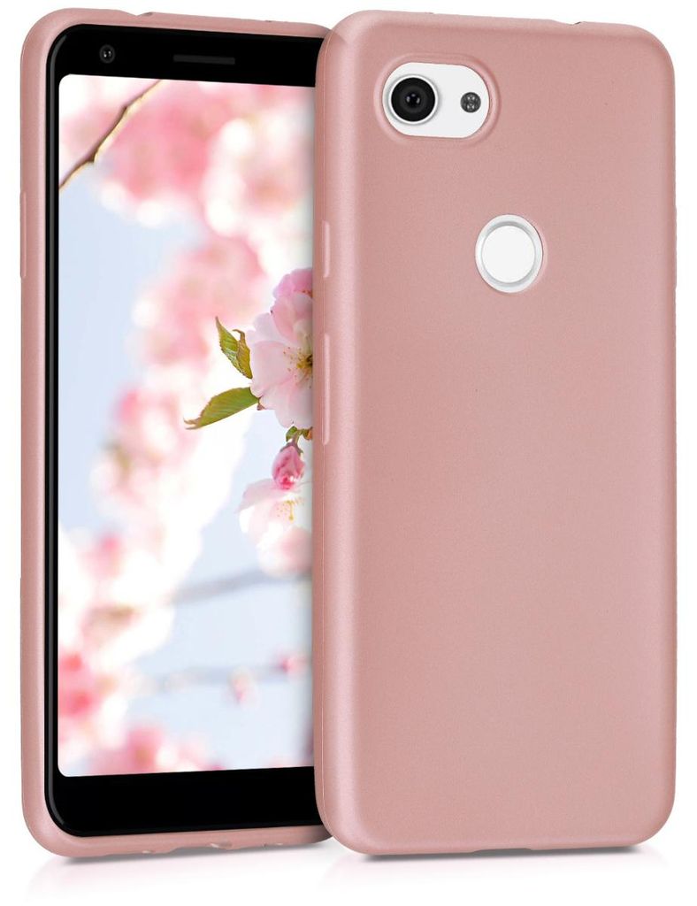 kwmobile Handyhülle für Google Pixel 3a Hülle - Silikon Case metallisch schimmernd - Schutzhülle Cover - Metallic Rosegold