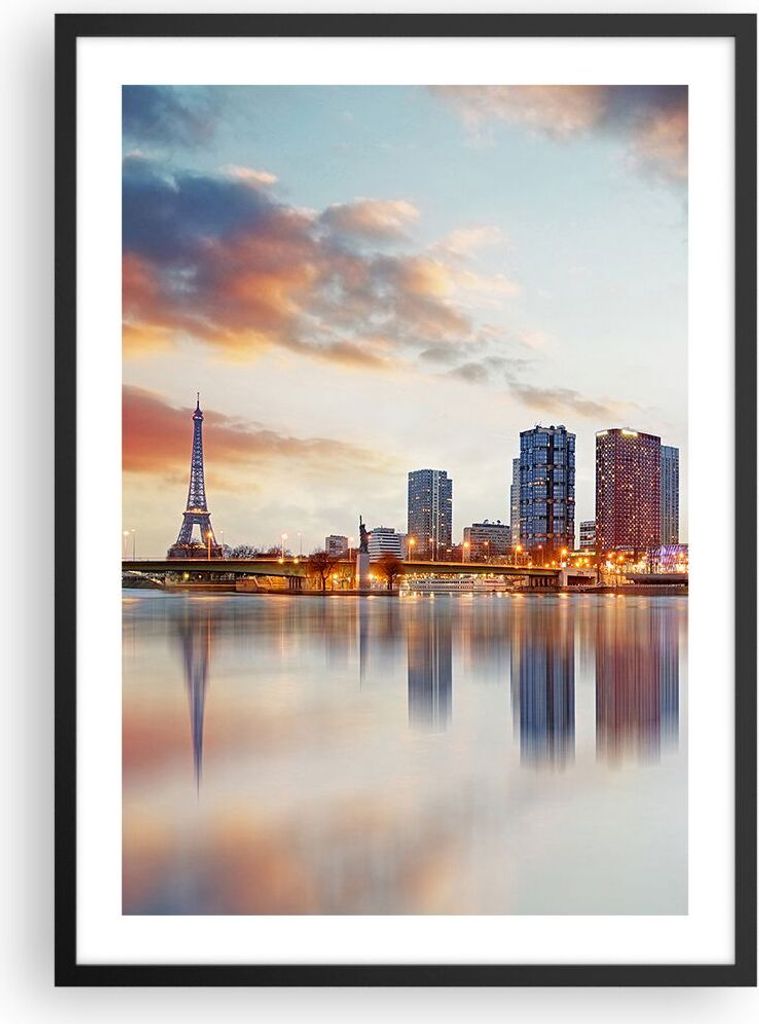 Gerahmtes Poster - Schwarzer Rahmen - Fluss Wolkenkratzer Produktbild 