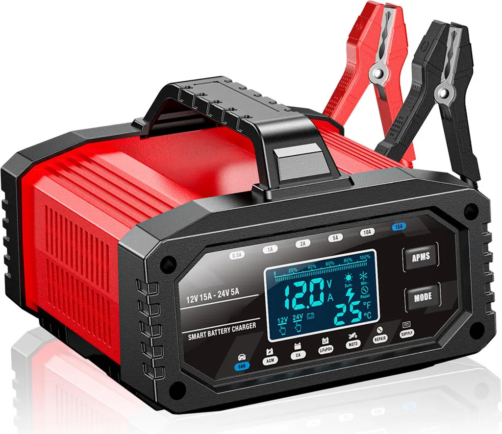 Chargeur Réparateur de Batterie 15A - Restaurer une Batterie à Plat 12V