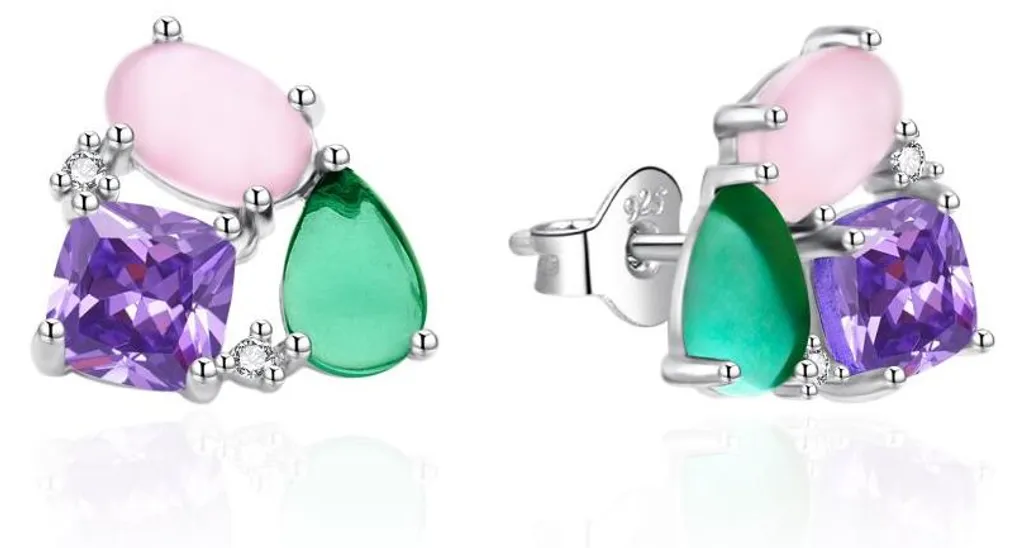 Boucles d'oreilles argent zircons colorés AGT-E128PC pour femme chic