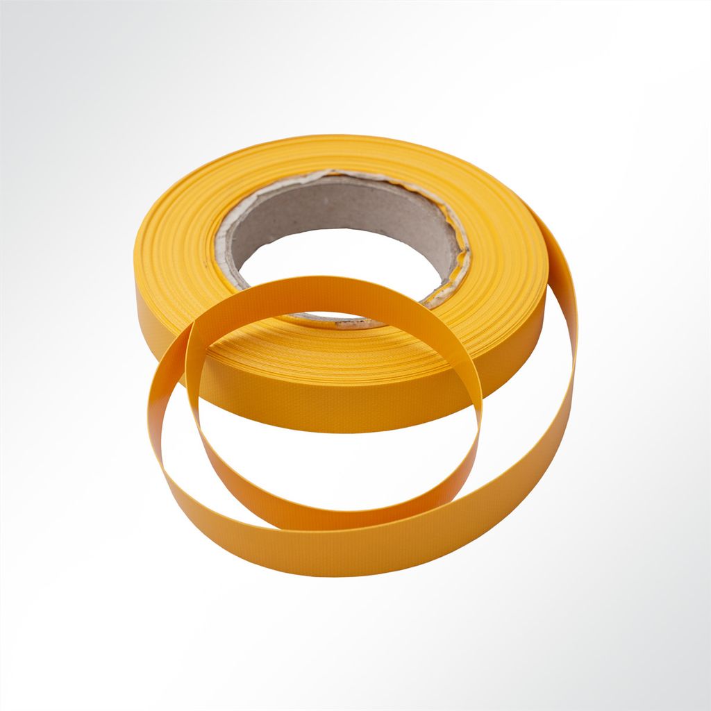 Einfassband Polyester beidseitig PVC beschichtet B1 Breite 20mm Safrangelb für Markisen, Stoff- und Planenkanten