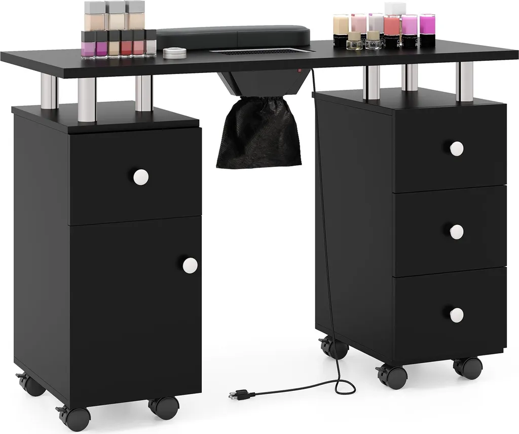 Table de manucure avec aspirateur intégré et tiroirs de rangement