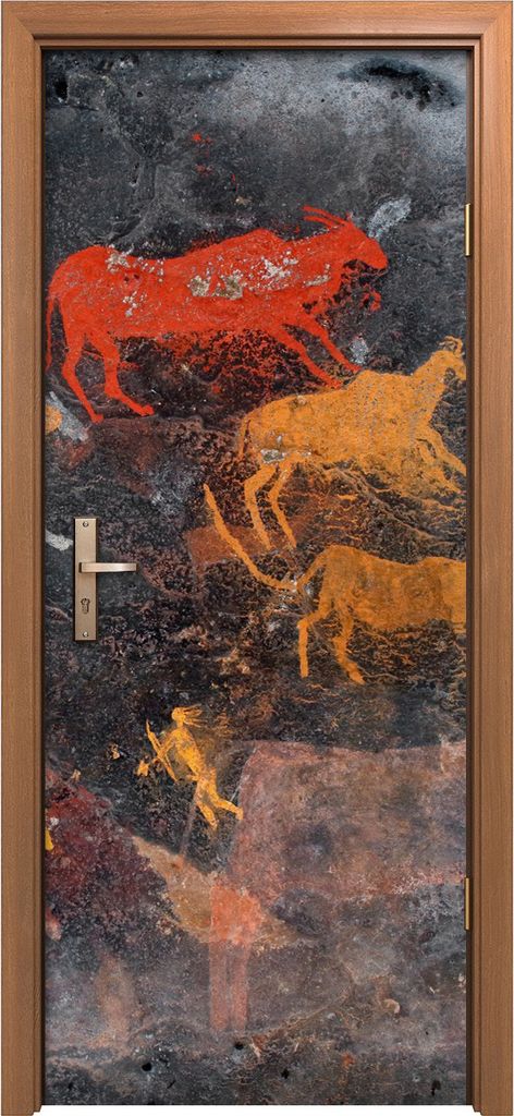 Türposter 80x200 cm Türaufkleber Türtapete Türfolie Klebefolie Buschmänner Fels Malerei von Antilopen
